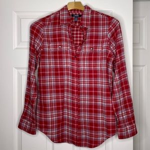 Chaps Womens Plaid Button Up Shirt